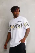 Unisex Bisiklet Yaka Baskılı Oversize T-Shirt - Beyaz