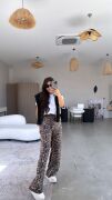 Kadın Saten Kumaş Leopar Desenli Pantolon