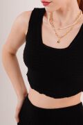 Örme Detaylı Etek Ve Bluz Siyah Takım