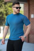 Erkek Bisiklet Yaka örgü Desenli Kısa örme Triko Kısa Kollu T-shirt
