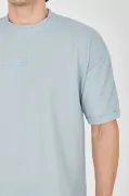 Unisex Waffle Kumaş Rahat Kol T-Shirt - Buz Mavisi