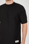 Unisex Waffle Kumaş Rahat Kol T-Shirt - Siyah