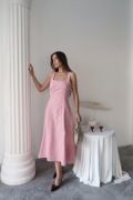 Pembe Çift Dikişli Gabardin Elbise
