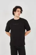 Unisex Jakar Kumaş Rahat Kol T-Shirt - Siyah