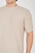Unisex Jakar Kumaş Rahat Kol T-Shirt - Bej