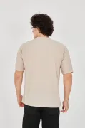 Unisex Jakar Kumaş Rahat Kol T-Shirt - Bej