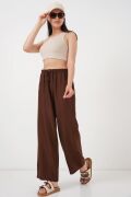 Geniş Paça Keten Pantolon 6735 - Kahverengi