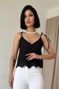 Siyah Bağcıklı Brode Bluz