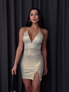 Yırtmaç Detaylı Mini Elbise