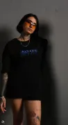 Unisex Bisiklet Yaka Baskılı Oversize T-Shirt - Siyah