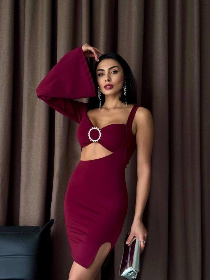 Halka Detaylı Tek Kol Mini Elbise