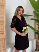 Kadın Fakir Kol çiçek Desenli Tül Kol Bisiklet Yaka çiçek Desen Sandy Salaş Kısa Elbise