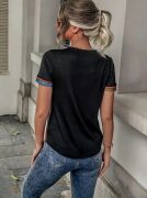 Kadın Kısa Kollu V Yakalı Düğmeli çok Renkli Süprem Bluz