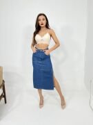 6900 SLIPPED MIDI SKIRT-MAVİ