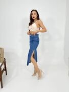 6900 SLIPPED MIDI SKIRT-MAVİ