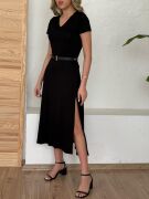 Kadın Kısa Kollu V Yaka Maxi Boy Elbise 124 Cm