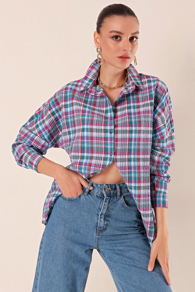 3900 Oversize Uzun Basic Gömlek - A. Kiremit
