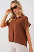 Oversize Kısa Kol Gömlek 20322 - Taba