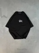 Unisex Bisiklet Yaka Baskılı Oversize T-Shirt - Siyah