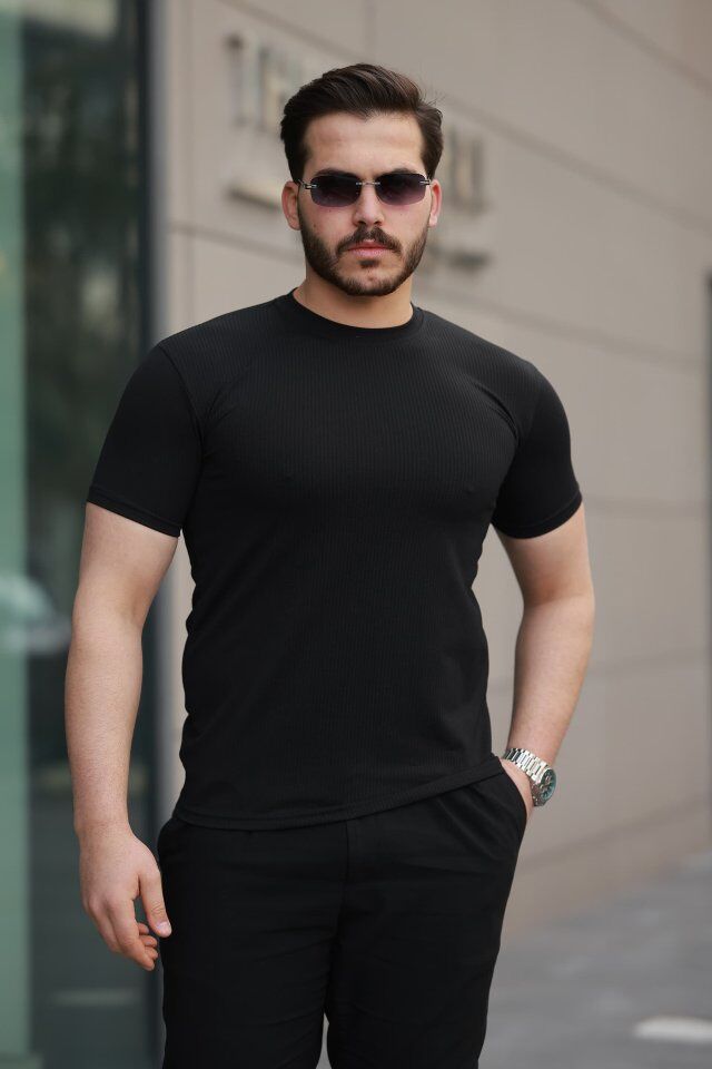 Erkek Kısa Kollu çizgi Kabartma Detaylı T-shirt