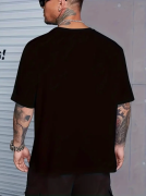 Baskılı Oversize Bisiklet Yaka T-shirt - Siyah