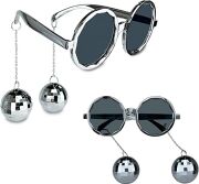 Disko Toplu Küpeli Parti Gözlüğü Gümüş Renk