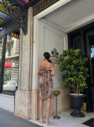 Kadın Madonna Yaka Dalga Desen Midi Boy şifon Elbise