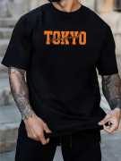 Baskılı Oversize Bisiklet Yaka T-shirt - Siyah