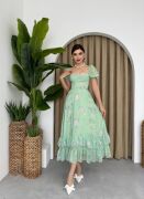 ŞİFON KUMAŞ DİJİTAL DESEN BASKILI ELBİSE
