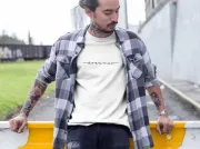 Erkek Bisiklet Yaka Baskılı Oversize T-Shirt - Beyaz