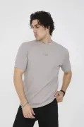 Unisex Bisiklet Yaka Slim Fit T-Shirt- Boyalı Gri