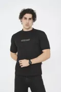 Unisex Bisiklet Yaka Slim Fit T-Shirt- Siyah