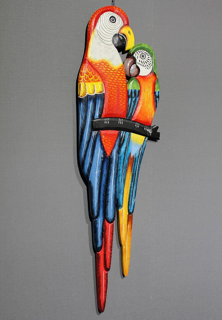 Ahşap Duvara Asmalı 2'li Papağan Model 2
