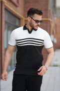 Erkek çizgi Desenli Yakalı Kısa Kollu T-shirt