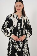 2423 Otantik Desenli Tesettür Elbise - Siyah 12