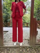 Kırmızı Askılı Büstiyer Ceket Ve Pantolon Takım