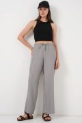 Geniş Paça Keten Pantolon 6735 - Gri