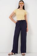 Geniş Paça Keten Pantolon 6735 - Lacivert