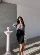 Kadın Uzun Kollu Kruvaze Yaka üst Kazayağı Desen Düğme Detaylı Dalgıç Elbise