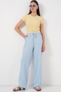 Geniş Paça Keten Pantolon 6735 - Mavi