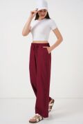 Geniş Paça Keten Pantolon 6735 - Bordo