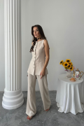 KETEN YELEK - PANTOLON TAKIM - Bej