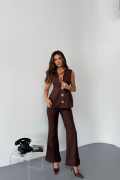 KETEN GOLD DÜĞMELİ YELEK - PANTOLON TK - Kahverengi