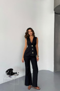 KETEN GOLD DÜĞMELİ YELEK - PANTOLON TK - Siyah