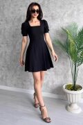 Bigdart 2339 Kare Yaka Örme Elbise - Siyah