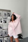 SİMLİ ÇİZGİLİ VUAL GÖMLEK - Pembe