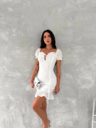 Göğüs Bağlamalı Mini Elbise - Beyaz