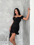 Göğüs Bağlamalı Mini Elbise - Siyah
