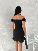Göğüs Bağlamalı Mini Elbise - Siyah