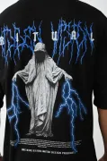 Unisex Baskılı Oversize T-Shirt - Siyah